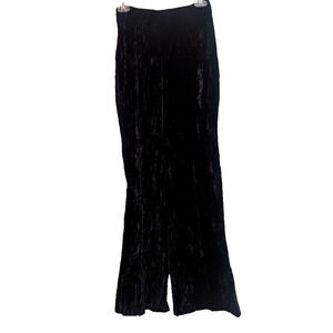 Vintage 70s Black Crush Velvet High Waist Flare Leg Pants XXS XS Z1 Disco Goth